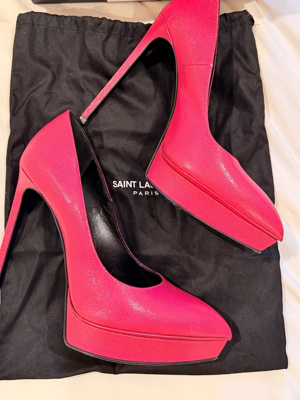 Saint Laurent Hot Pink Leather Platform Pumps - Picture 4 of 7